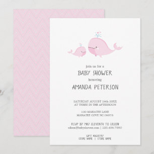 Cute Mama & Baby Whales Pink Chevron Baby shower Kaart
