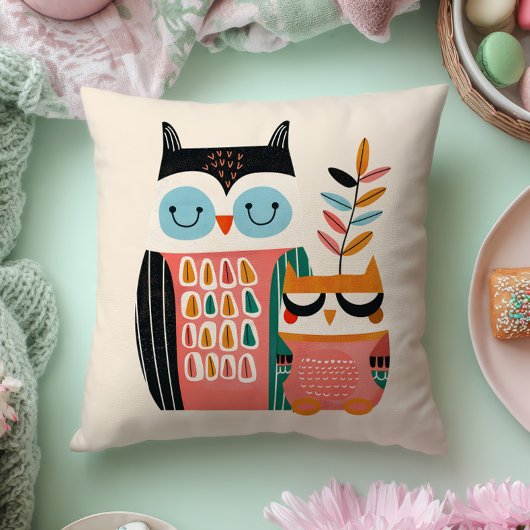 Cute Mama Owl& Baby Owlet Whimsical Nursery Kussen