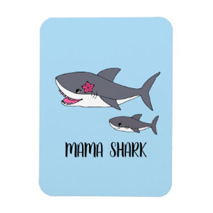 Cute Mama Shark en Baby Shark Magneet