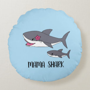 Cute Mama Shark en Baby Shark Rond Kussen