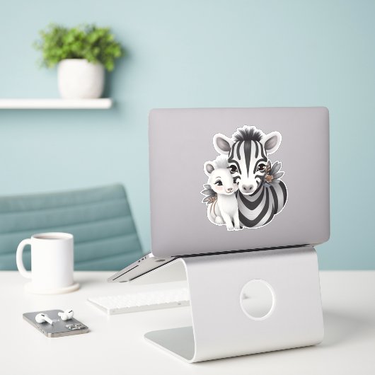 Cute mama zebra met haar baby sticker. sticker (Laptop op bureau)