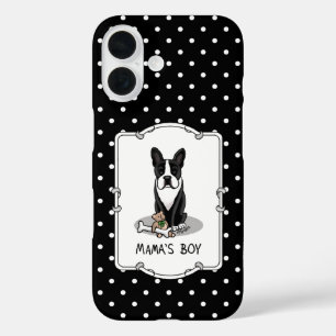 Cute Mama's Boy Boston Terrier (zwart) iPhone 16 Hoesje