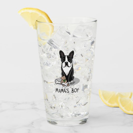 Cute Mama's Boy Boston Terrier (zwart) Glas (Voorkant ijs)