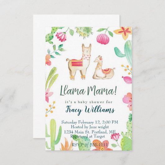 Cute Mamma en baby llama Kaart (Voorkant / Achterkant)