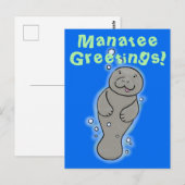 Cute manatee cartoon illustratie briefkaart (Voorkant / Achterkant)