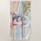 Cute Manatee Girl Beach Serviette (Devant)