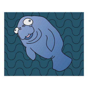 Cute Manatee Hugger Cartoon Animal Perfect Poster
