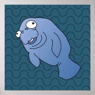 Cute Manatee Hugger Cartoon Animal Poster