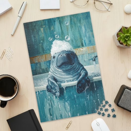 Cute Manatee in Bubble Bath Jigsaw Puzzle