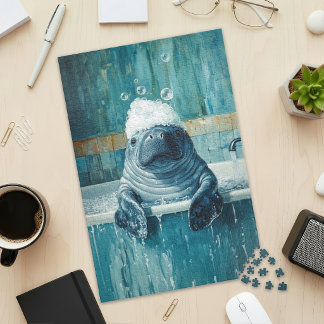 Cute Manatee in Bubble Bath Jigsaw Puzzle Legpuzzel