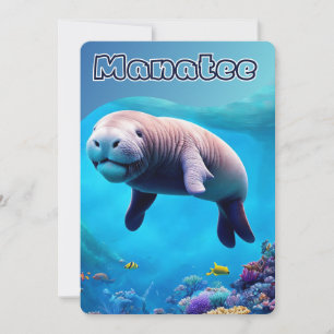 Cute Manatee in de diepe oceaan, Florida, Briefkaa Feestdagenkaart
