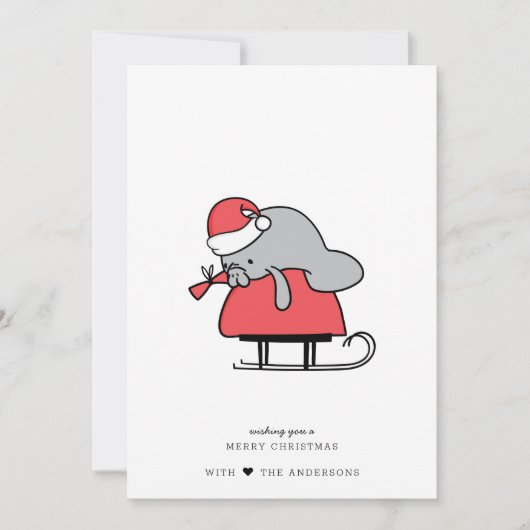 Cute Manatee Kerstmis, flatholiday-kaart Feestdagenkaart (Voorkant)