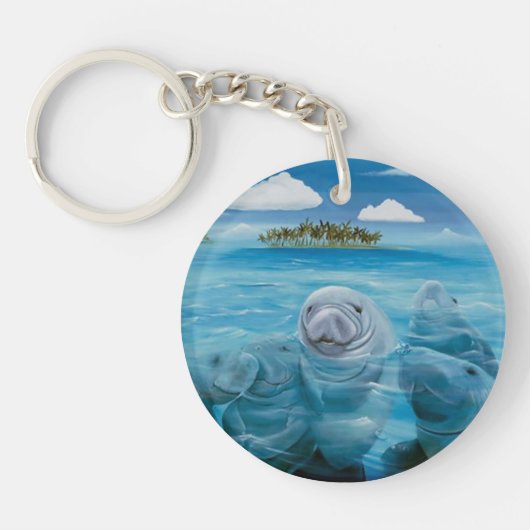 Cute Manatee Sleutelhanger Round (Voorkant)