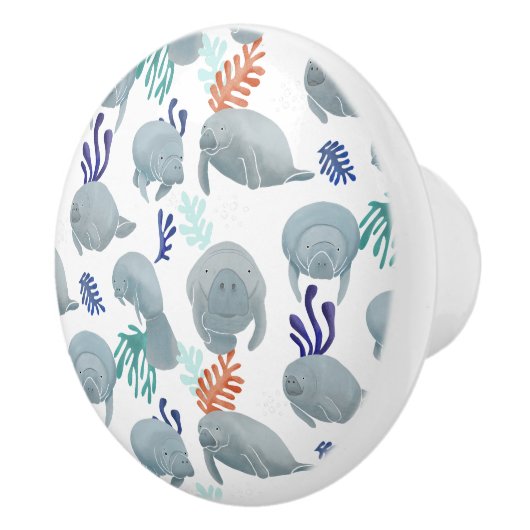 Cute Manatees With Bubbles Pattern  Keramische Knop (Rechts)