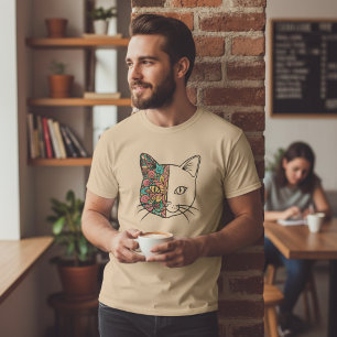 Cute Mandala Artistiek Bloemstuk Kat Gezicht T-Shi T-shirt