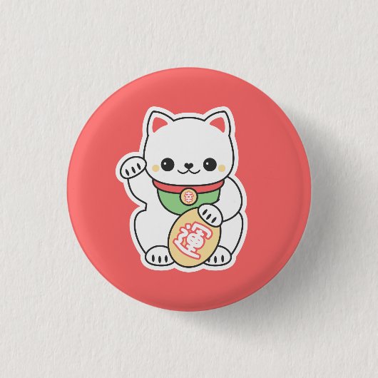 Cute Maneki Neko Ronde Button 3,2 Cm (Voorkant)