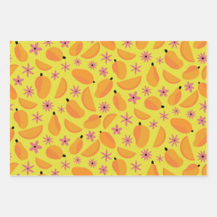 Cute mango-patroon en bloemen inpakpapier vel