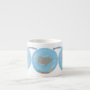 Cute manta ray en bubbles cartoon illustratie espresso kop