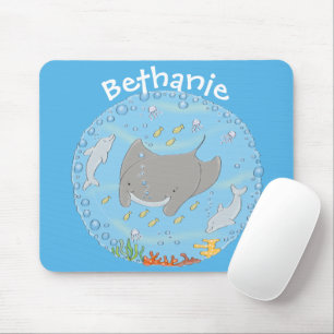 Cute manta ray en bubbles cartoon illustratie muismat