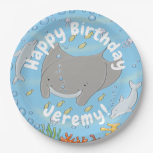 Cute manta ray en bubbles cartoon illustratie papieren bordje