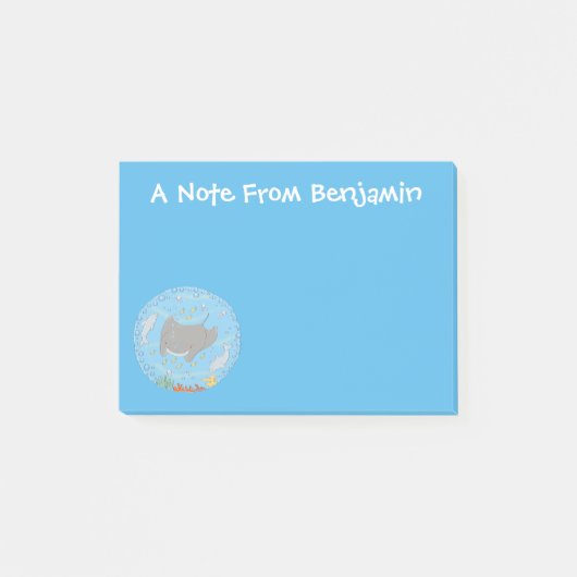 Cute manta ray en bubbles cartoon illustratie post-it® notes (Voorkant)