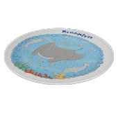 Cute manta ray en bubbles cartoon illustratie snijplank (Hoek)