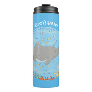 Cute manta ray en bubbles cartoon illustratie thermosbeker