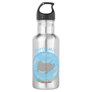 Cute manta ray en bubbles cartoon illustratie waterfles