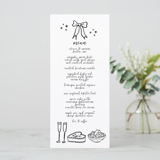 Cute manuscrit Doodle Bow Wedding Réception Menu (Debout devant)