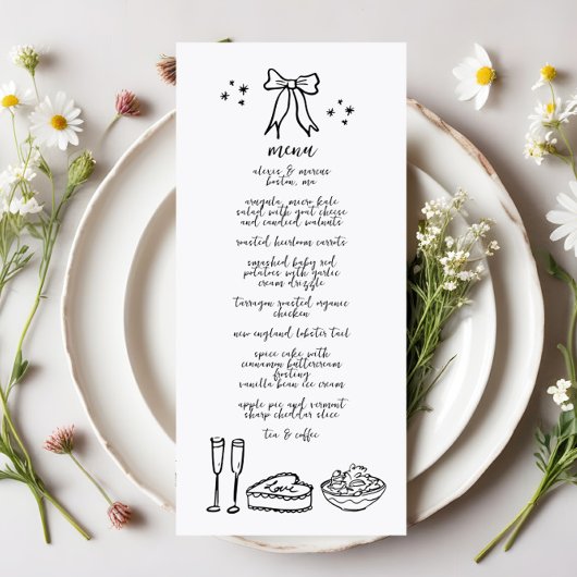 Cute manuscrit Doodle Bow Wedding Réception Menu