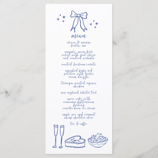 Cute manuscrit Doodle Bow Wedding Réception Menu (Devant)
