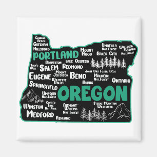Cute map of Oregon, Portland, Salem, Eugene Magneet