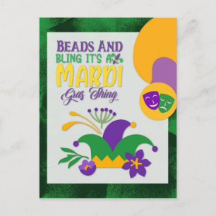 Cute Mardi Gras Beads en Bling Briefkaart