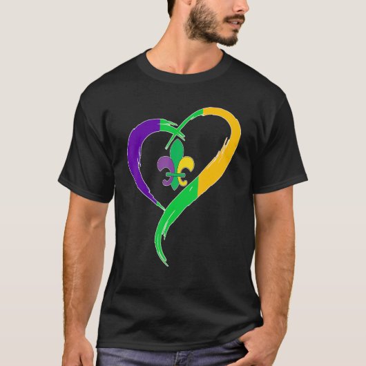 Cute Mardi Gras Heart Funny Fleur-De-Lis Mardi Gra T-shirt (Voorkant)