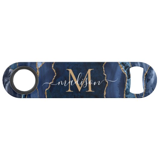 Cute Marine Blue Gold Parties scintillant Agate Gé (Devant (Horizontal))