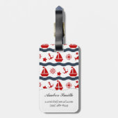 Cute Maritime Pattern Bagagelabel (Achterkant verticaal)