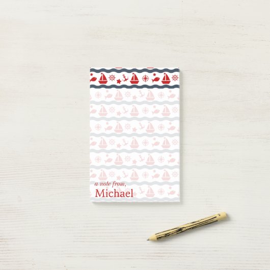 Cute Maritime Pattern | Jouw namen toevoegen Post-it® Notes (Op bureau)
