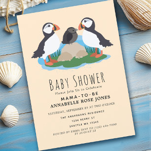 Cute Maritime Puffin Baby shower Invitation Kaart