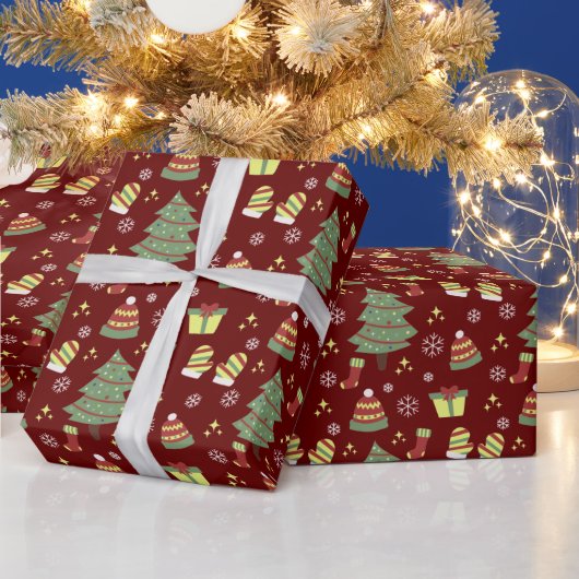 Cute Maroon Kerstmis Cadeaupapier (Feestdagen)