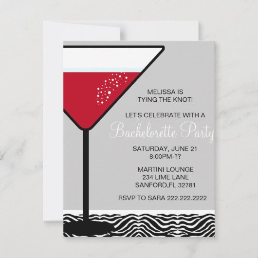 Cute Martini Bachelorette Party Invitation Kaart (Voorkant)