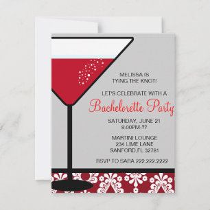 Cute Martini Bachelorette Party Invitation Kaart