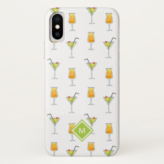 Cute Martinis en Cocktails Pattern met Monogram Case-Mate iPhone Case (Achterkant)