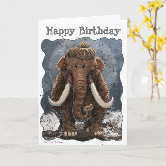 Cute Mastodon Kaart (Gele Bloem)