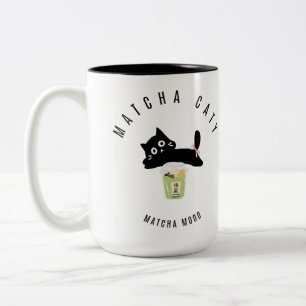 Cute Matcha Kat Zwarte Kat Tweekleurige Mok Kawa