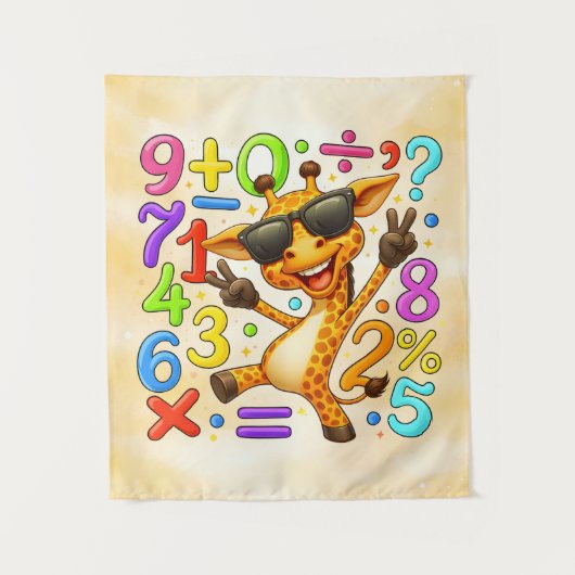 Cute Maths Giraffe Numbers Poster for Kids Wandkleed (Voorkant)