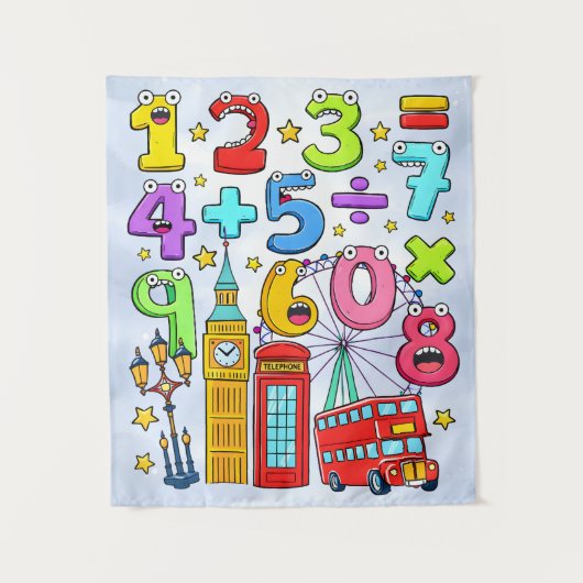Cute Maths Numbers London Poster for Kids Wandkleed (Voorkant)