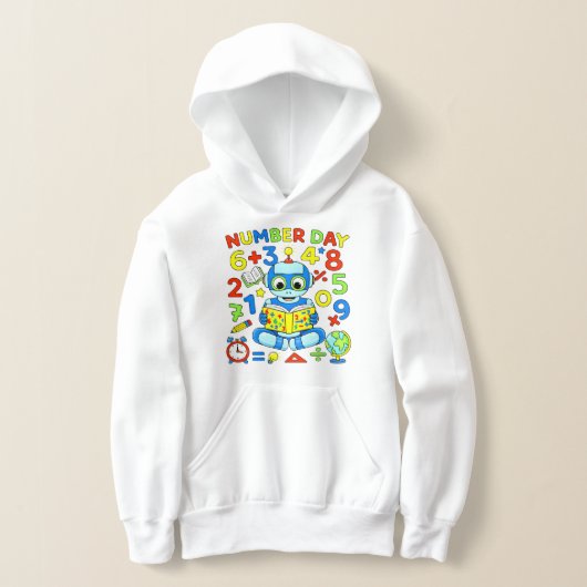 Cute Maths Numbers Robot Number Day Hoodie Kids (Poser)