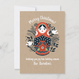 Cute Matryoshka Nesting Doll Kerstmis Kaart
