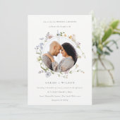 Cute Meadow Floral Wreath Wedding Photo Invite Bedankkaart (Staand voorkant)
