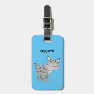 Cute mean bobcat lynx cartoon bagagelabel